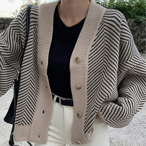 Aachoae Knitted Striped Cardigan Sweater